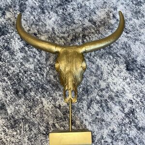 Gold Bull Skull Sculpture